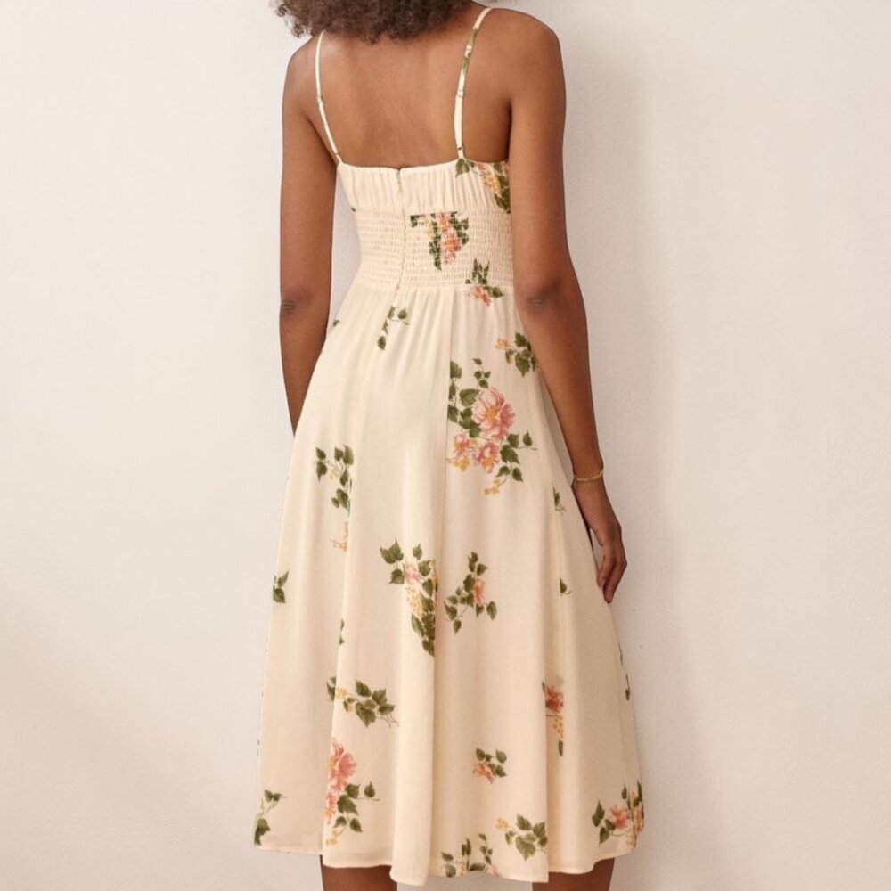 Reformation Bran Dress Marcona Floral Midi Dress Size 4 Smocked Cottagecore - Picture 2 of 12